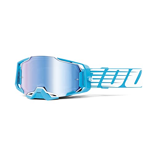 100% Armega Motocross-und Mountainbike-Brille mit Ultra-HD-Linse und Nasenschutz (Oversized Sky – Spiegelblaue Gläser) Radfahren, farbig, Größe von 100%