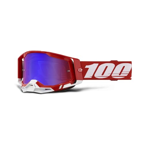 100% Racecraft 2 MX Offroad-Schutzbrille, Rot mit verspiegelten roten, blauen Gläsern von 100%