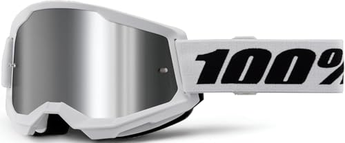 100% Strata 2 Youth MX Offroad Brille weiß mit silbernen verspiegelten Gläsern von 100%