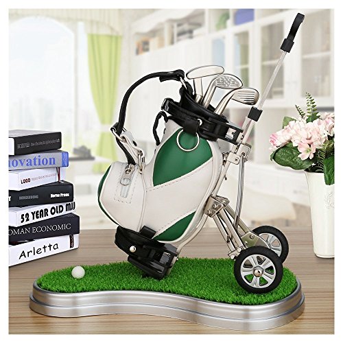 10L0L Golf-Stifthalter mit 3 Stück Golfschläger-Stiften Set Einzigartige Golf Golf Schreibtisch Dekor Geschenke Souvenirs für Männer - Grün + Weiß von 10L0L