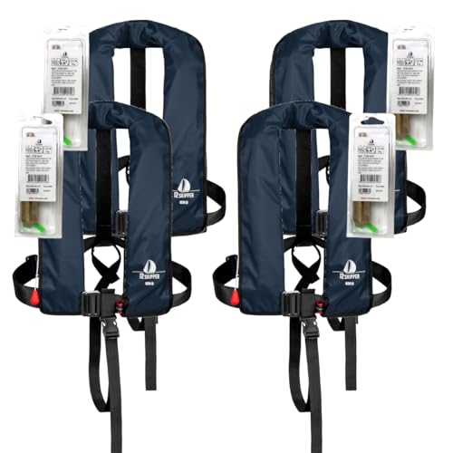 12skipper 4er-Set Automatik-Rettungswesten 165N ISO mit Harness + 4 Wartungskits, Navy 12skipper 4er-Set Automatik-Rettungswesten 165N ISO mit Harness + 4 Wartungskits, Navy von 12skipper