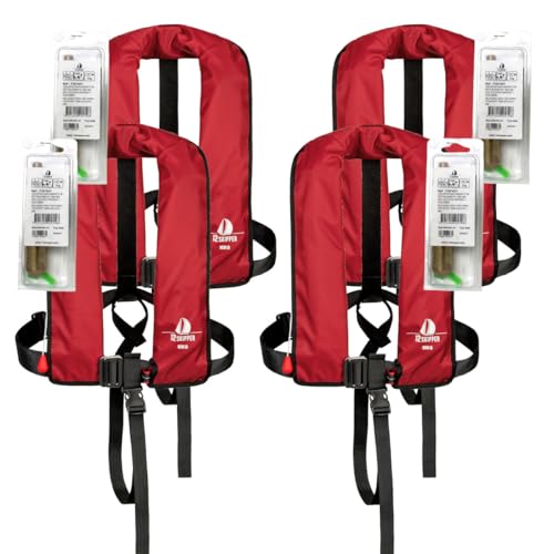 12skipper 4er-Set Automatik-Rettungswesten 165N ISO mit Harness + 4 Wartungskits, rot von 12skipper