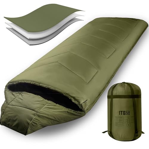 Schlafsäcke für Erwachsene und Kinder, Rucksackreisen, Camping-Schlafsack, warmes kaltes Wetter, Schlafsack für Camping, Wandern, Outdoor, Reisen, Jagd, mit Aufbewahrungstasche von 1TG Tactical