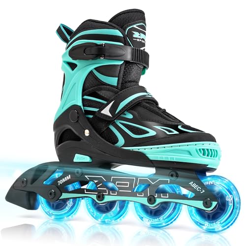 2PM SPORTS Verstellbar Inliner für Kinder, Leucht Inline Skates Rollschuhe für Damen/Herren (Green XL) von 2PM SPORTS