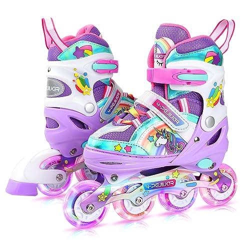 4-Pejiijar Einhorn Inliner für Mädchen Kinder Größen Verstellbar Mit Allen Leuchtenden Rädern Regenbogen Inline Skates für Anfänger Teenager Weihnachts und Geburtstags Geschenke von 4-Pejiijar