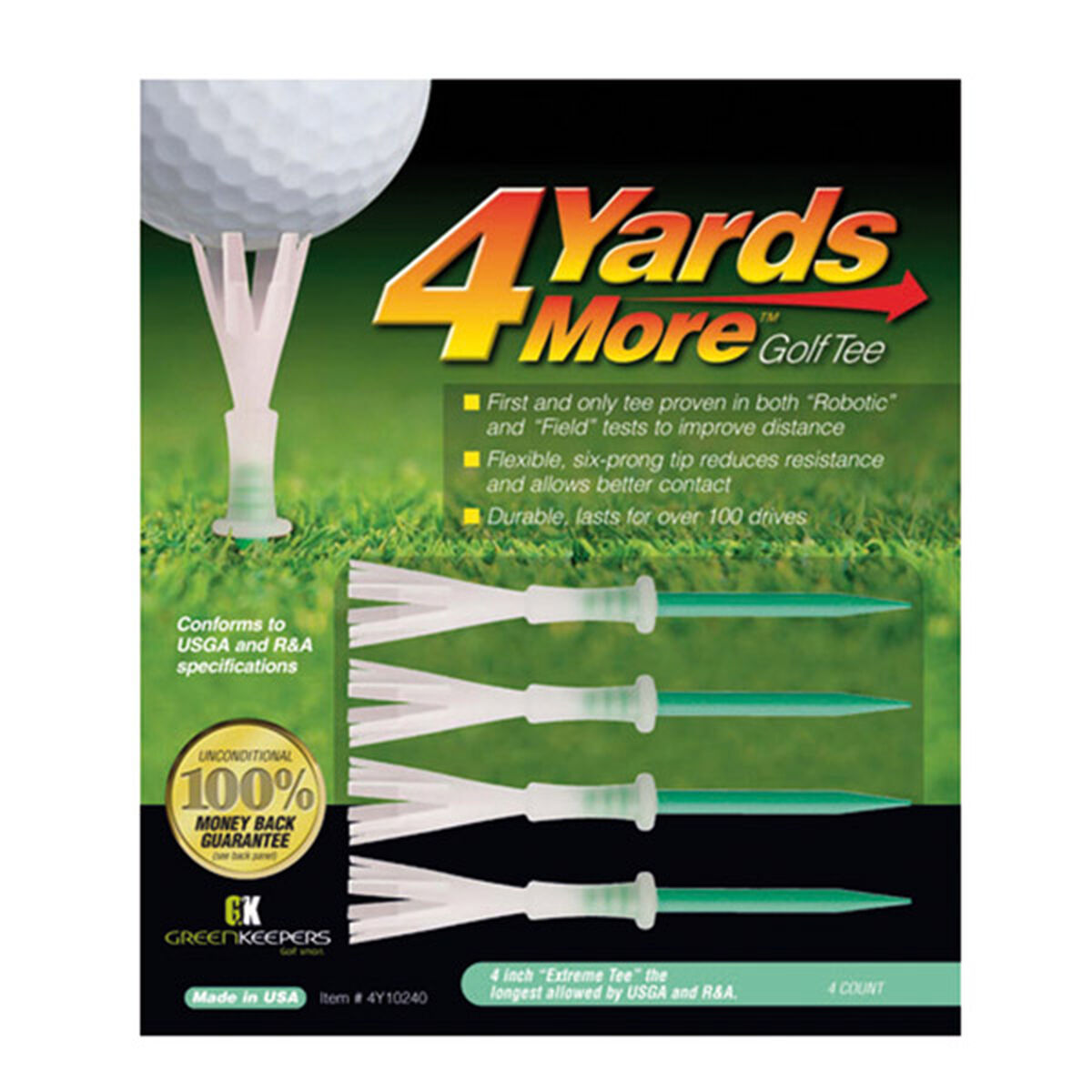 4 Yards More Green Pack of 4 Extreme Golf Tees, Size: 4", 4 inches | American Golf von 4 Yards More