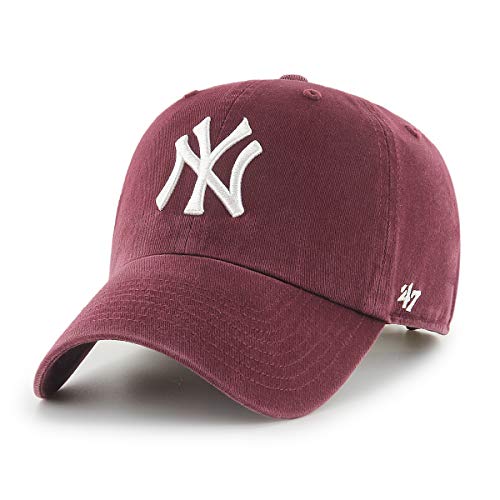 '47 MLB New York Yankees Clean Up Unisex-Baseballkappe, Verstellbar, Hochwertiges Design, White Logo, Dark Maroon von '47