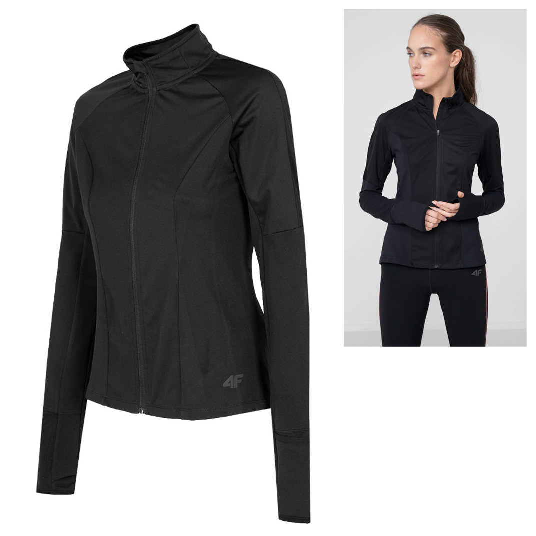 4F - Damen Sport Fitnessjacke, Laufjacke mit Daumenloch, schwarz von 4F