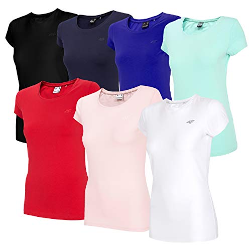 4F T-Shirt Damen Rundhalsausschnitt Basic T Shirt aus Baumwolle Casual Kurzarm Sommer Outdoor Farbenauswahl TSD001 (Türkis, L) von 4F