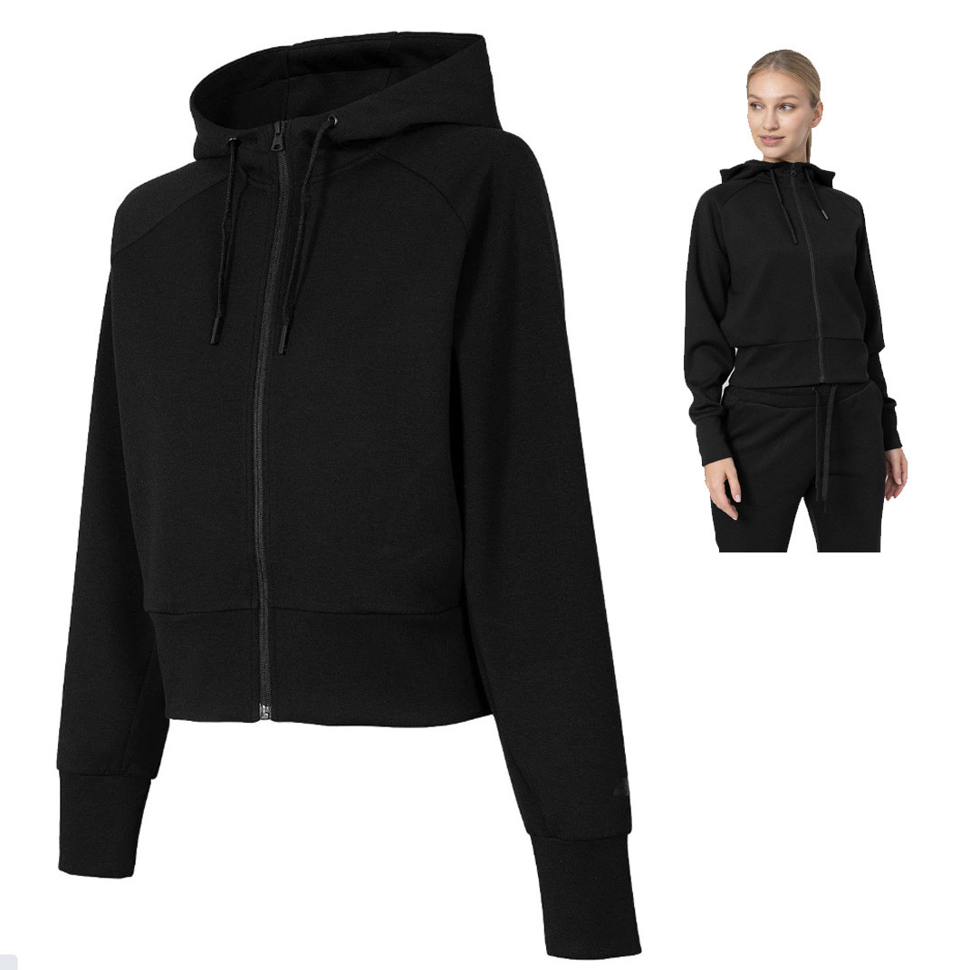 4F - leichtes Modal Damen YOGA Sweatshirt Jacke Zipp-Jacke, schwarz von 4F