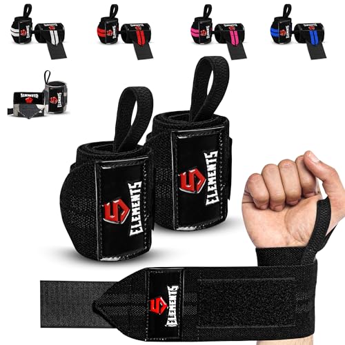 5 ELEMENTS Handgelenk Bandagen [Wrist Wraps] 45cm Handgelenkbandage für Fitness, Handgelenkstütze, Bodybuilding, Kraftsport & Crossfit (Black) von 5 ELEMENTS