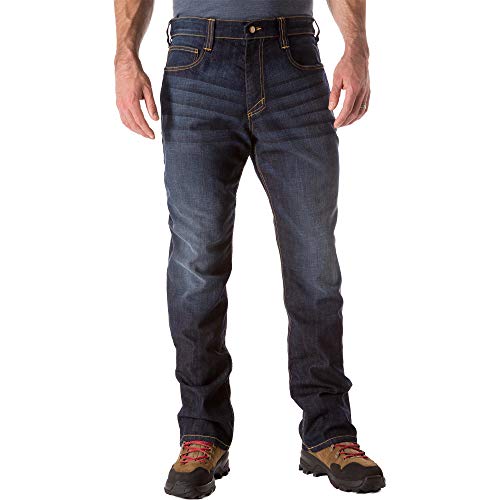 5.11 Tactical Defender-Flex Straight Jeans, Mechanisches Stretch-Gewebe, Klassische Taschen, Stil 74477 Lange Klassische Hose, Herren, Dark Wash Indigo, 34W x 32L von 5.11