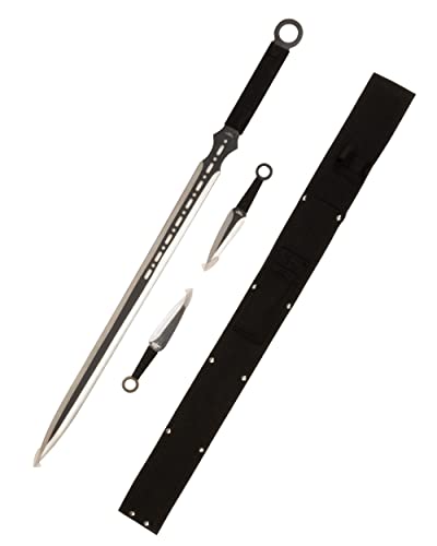 EIN Satz 1 Katana Ninja Schwert und 2 Wurfmesser scharf echt zum Training Metall Stahl Samurai Nur für Erwachsene 68 cm - 18 Jahre erforderlich FM-644D von 57 SPECIAL REPLICAS