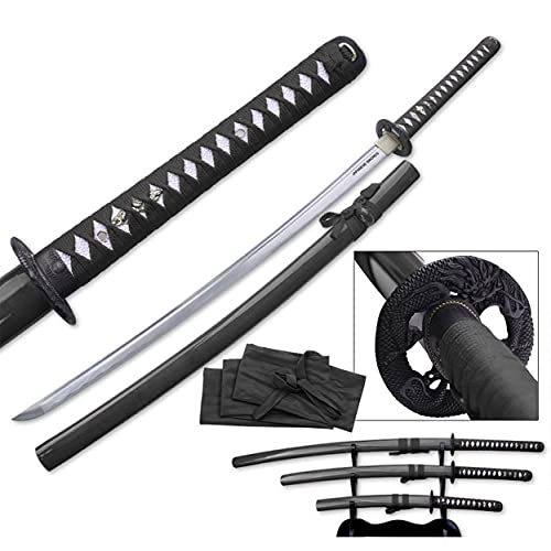 Katana Wakizashi Tanto EIN Satz Schwerter Mit einem Stand scharf echt zum Training Metall Stahl 1045 Samurai 100% handgefertigt Nur für Erwachsene - 18 Jahre erforderlich 9KM3-3PCBK Katana Wakizashi Tanto EIN Satz Schwerter Mit einem Stand scharf echt zum Training Metall Stahl 1045 Samurai 100% handgefertigt Nur für Erwachsene - 18 Jahre erforderlich 9KM3-3PCBK von 57 SPECIAL REPLICAS