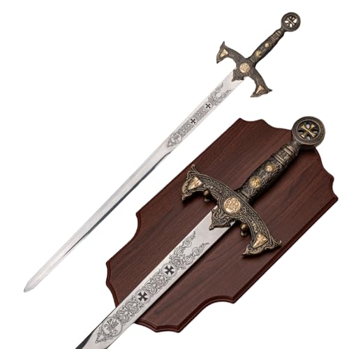 Monumental Schwert 120 cm mit Präsentationstafel echt Metall Templerschwert Keine Scheide Nicht Scharf Dekoratives für Mittelalter zur Rekonstruktion oder als Geschenk C-94G von 57 SPECIAL REPLICAS