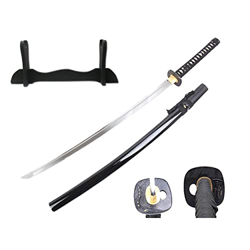 Schwarz Katana Schwert scharf echt zum Training Metall Dazu der Ständer Stahl 1045 Samurai 100% Handarbeit nur für Erwachsene - 18 Jahre erforderlich 4KM117-415 von 57 SPECIAL REPLICAS