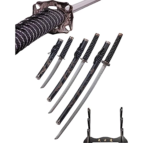 Japanisches Katana Schwert Scharf mit Scheide 100 cm, Wakizashi und Tanto Set - Samurai Schwerter Scharf Echt Ninja Katana Metall - Holzgriff HK1107 von 57 SPECIAL REPLICAS