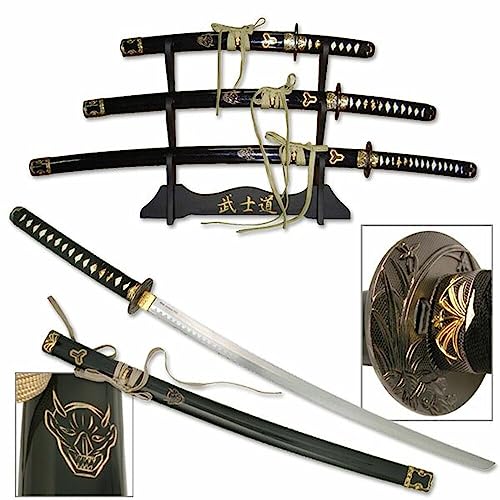 Schwert Set - Katana Schwert, Wakizashi, Tanto - Samurai Schwert aus Stahl - Inspiriert von Kill Bill - Samurai Schwerter als Anime Deko - Sword mit Schwertständer - Ninja Schwert (HKS114-B) von 57 SPECIAL REPLICAS