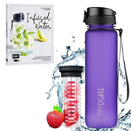 720°DGREE Bundle: Trinkflasche uberBottle + Rezeptbuch mit erfrischenden Sommerrezepten - 1000ml- softTouch +Fruchteinsatz - Leckere Getränke für Schule, Sport, Fitness, Gym, Wandern, Outdoor von 720°DGREE