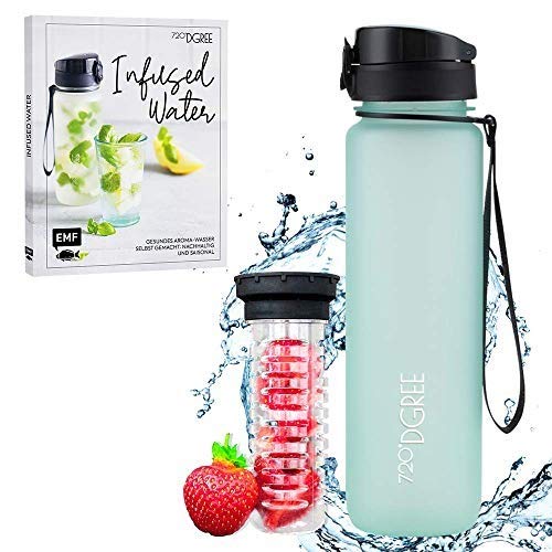 720°DGREE Bundle: Trinkflasche uberBottle + Rezeptbuch mit erfrischenden Sommerrezepten - 1500ml- softTouch +Fruchteinsatz - Leckere Getränke für Schule, Sport, Fitness, Gym, Wandern, Outdoor von 720°DGREE