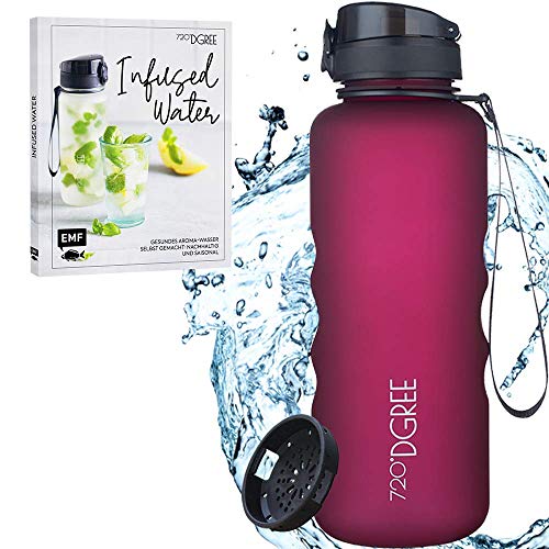 720°DGREE Bundle: Trinkflasche uberBottle + Rezeptbuch mit erfrischenden Sommerrezepten - 1500ml- softTouch +Sieb - Leckere Getränke für Schule, Sport, Fitness, Gym, Wandern, Outdoor von 720°DGREE