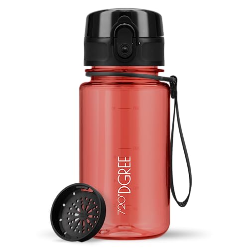 720°DGREE Kinder Trinkflasche 350ml “uberBottle“ crystalClear +Sieb - BPA-Frei, Auslaufsicher - Für Schule, Kindergarten, Mädchen & Jungs ab 3 Jahre - Kleine Wasserflasche - Leicht, Stoßfest von 720°DGREE