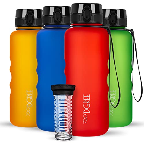 720°DGREE Trinkflasche 1,5l “uberBottle“ softTouch +Früchtebehälter - BPA-Frei - Wasserflasche für Gym, Fitness, Outdoor, Wandern - XL Tritan Sportflasche: Groß, Leicht, Stoßfest, Wiederverwendbar von 720°DGREE