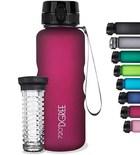 720°DGREE Trinkflasche 1,5l “uberBottle“ softTouch +Früchtebehälter - BPA-Frei - Wasserflasche für Gym, Fitness, Outdoor, Wandern - XL Tritan Sportflasche: Groß, Leicht, Stoßfest, Wiederverwendbar von 720°DGREE