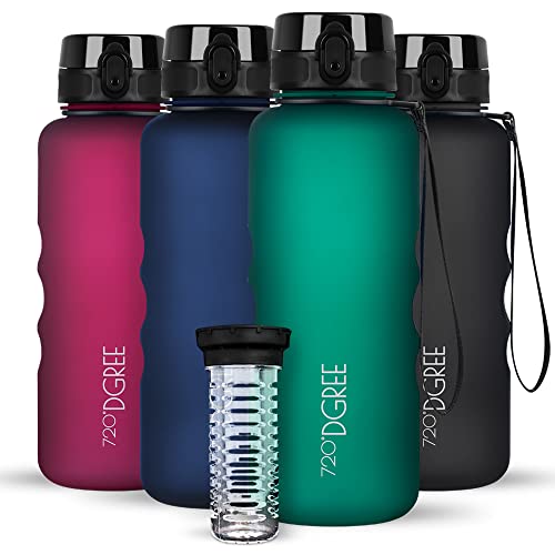 720°DGREE Trinkflasche 1,5l “uberBottle“ softTouch +Früchtebehälter - BPA-Frei - Wasserflasche für Gym, Fitness, Outdoor, Wandern - XL Tritan Sportflasche: Groß, Leicht, Stoßfest, Wiederverwendbar von 720°DGREE