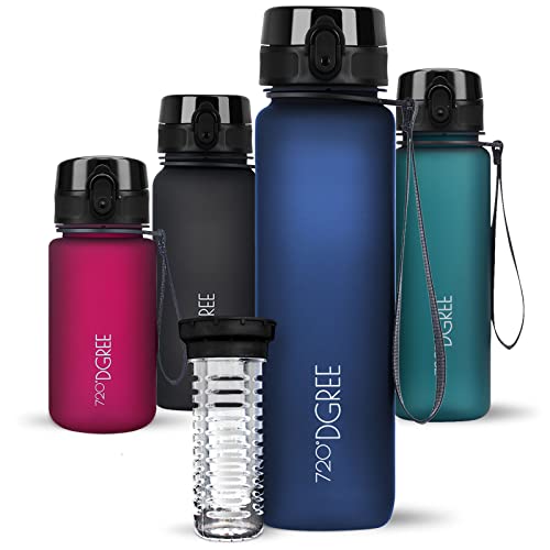 720°DGREE Trinkflasche 1l “uberBottle“ softTouch +Früchtebehälter - BPA-Frei - Schlanke Wasserflasche für Sport, Fitness, Fahrrad, Uni, Outdoor - Tritan Sportflasche Leicht, Stoßfest, Wiederverwendbar von 720°DGREE