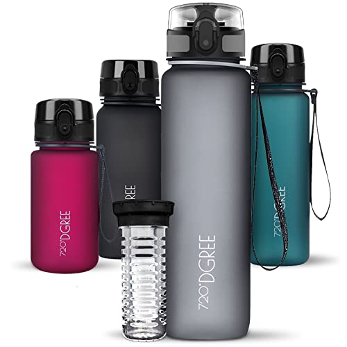 720°DGREE Trinkflasche 1l “uberBottle“ softTouch +Früchtebehälter - BPA-Frei - Schlanke Wasserflasche für Sport, Fitness, Fahrrad, Uni, Outdoor - Tritan Sportflasche Leicht, Stoßfest, Wiederverwendbar von 720°DGREE