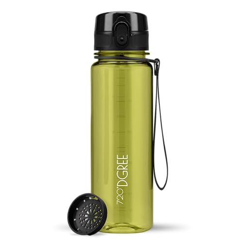 720°DGREE Trinkflasche 500ml “uberBottle“ crystalClear +Sieb - BPA-Frei, Auslaufsicher - Für Kinder, Schule, Sport, Fitness - Schmale Wasserflasche aus Tritan - Leicht, Stoßfest, Wiederverwendbar von 720°DGREE