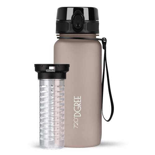 720°DGREE Trinkflasche 650ml “uberBottle“ softTouch +Früchtebehälter - BPA-Frei - Auslaufsichere Wasserflasche für Kinder, Schule, Uni, Sport, Outdoor, Fitness - Tritan Sportflasche - Leicht, Stoßfest von 720°DGREE