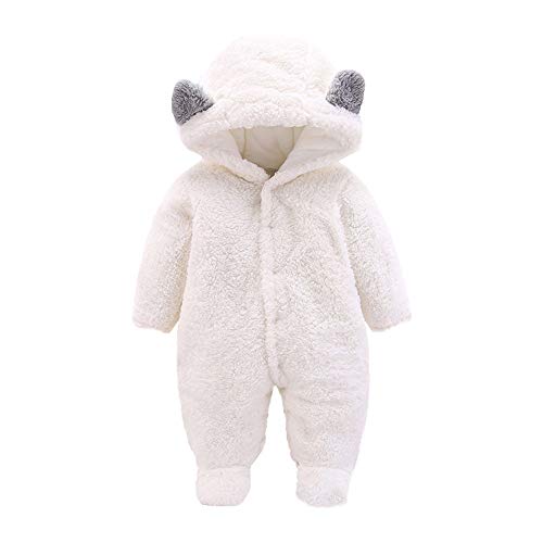 95sCloud Baby Overalls Warm Plüsch Schneeanzüge mit Kapuze Strampler Winter Overall Jumpsuit Jungen Mädchen Pyjama Säugling Neugeborene Spielanzug Footies Outwear Kleidung (Weiß, 0-3M) von 95sCloud