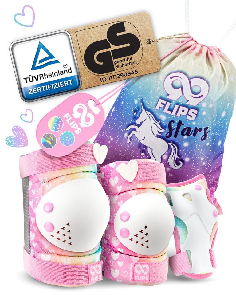 99FLIPS Protektoren-Set 3-12 Jahre - Einhorn Knieschoner Kinder Schlittschuh Schoner Set (Schützer Set Kinder für Skateboard Inline Skates Rollschuhe, 7-tlg., Knieschützer, Ellenbogen Schoner, Handschoner mit Einhorn Tasche), Schützer für kinder Mädchen Knieschützer Schutzausrüstung 99FLIPS Protektoren-Set 3-12 Jahre - Einhorn Knieschoner Kinder Schlittschuh Schoner Set (Schützer Set Kinder für Skateboard Inline Skates Rollschuhe, 7-tlg., Knieschützer, Ellenbogen Schoner, Handschoner mit Einhorn Tasche), Schützer für kinder Mädchen Knieschützer Schutzausrüstung von 99FLIPS