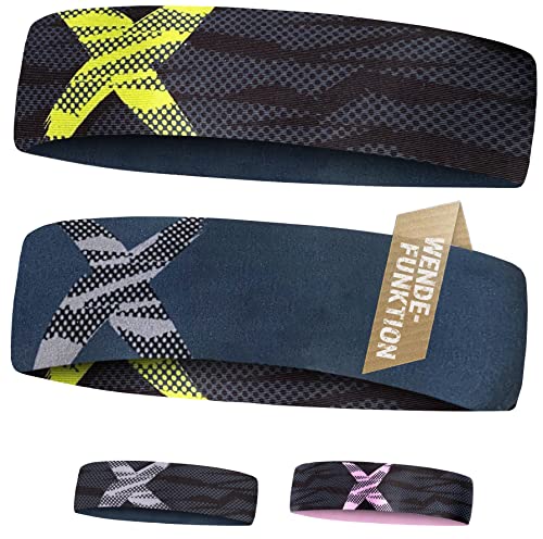 Stirnband Sport X zum Wenden - Slim, Ultraleicht, hoch elastisch - Schweißband und Haarband für Herren Damen und Kinder (NEON X Singlepackung) von A R O C SPORTS