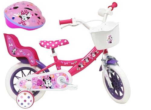 A.T.L.A.S. Mädchen Kinderfahrrad 12 Zoll Minnie Von Disney, Ausgestattet mit 1 Bremse, Korb Vorne, Puppenhalterung Hinten, Schutzblech + Helm Inklusive (30,5 cm), Maus, inkl, Rosa, 12'' von A.T.L.A.S.