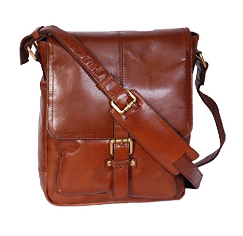 Herren Echtes Leder Kreuz Körper Messenger Tasche A224 Kastanie Ipad Tasche Satchel von A1 FASHION GOODS