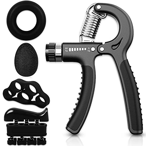 Handtrainer, Griffstärker-Set, 5 Stück, Unterarmstärker, Workout-Kit mit verstellbaren Handgriffen, Ball-, Fingertrainer für Handgelenkstütze, Handstärker, Handgelenkschiene, Entlastung von A5 Fitness