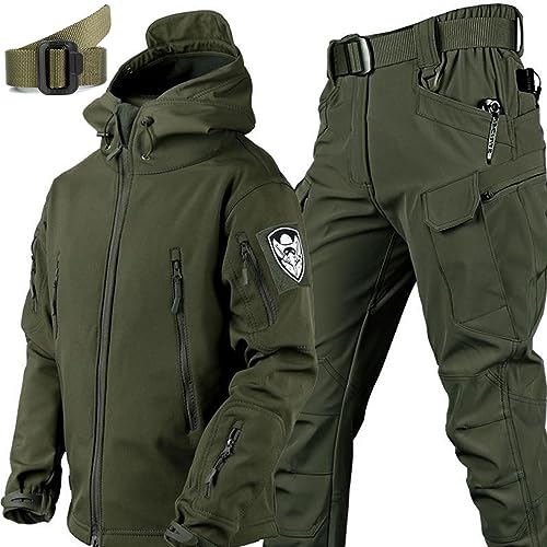 AAADRESSES MilitäRische Softshell AnzüGe, Taktische Jacke Und Hose FüR Herren, wasserdichte Armee KampfanzüGe, Tarnuniform, 2 Teilige Snowboard SchneeanzüGe, Zum Wandern,Grün,Size: S von AAADRESSES