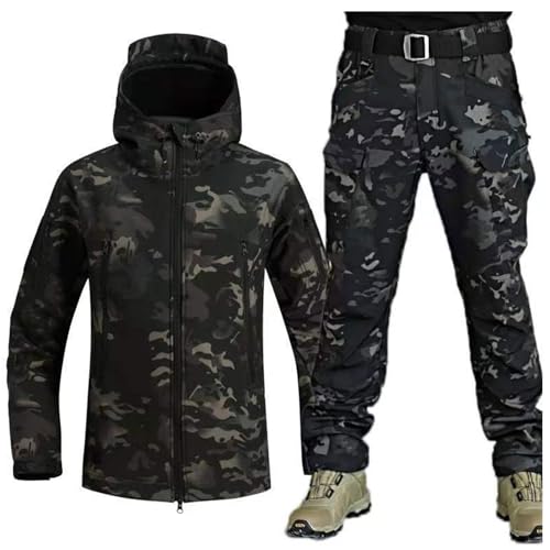 AAADRESSES Softshelljacke FüR Herren, Set Aus Taktischer Jacke Und Kampfhose FüR Herren, Anzug Aus Camouflage MilitäRkleidung, MilitäRische Camouflage Jagduniform, Hose, Kapuzenpullover,06,4XL von AAADRESSES