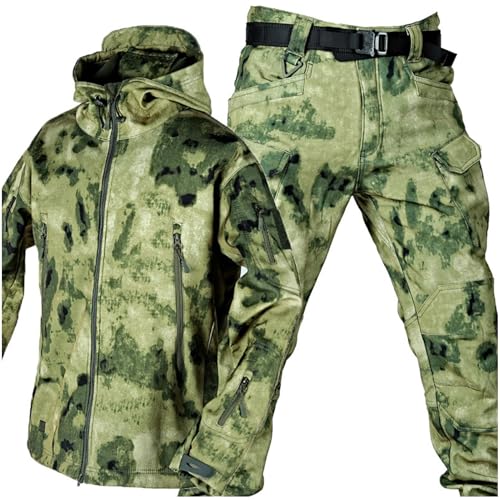 AAADRESSES Softshelljacke FüR Herren, Set Aus Taktischer Jacke Und Kampfhose FüR Herren, Anzug Aus Camouflage MilitäRkleidung, MilitäRische Camouflage Jagduniform, Hose, Kapuzenpullover,08,XXL von AAADRESSES