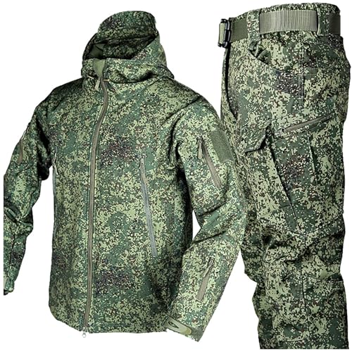 AAADRESSES Taktischer Anzug, Softshelljacke FüR Herren, Set Aus Taktischer Jacke Und Kampfhose, Camouflage Waldjagd MilitäRuniform, Jagduniform, Wasserdichter, Winddichter Mantel Mit Kapuze,07,M von AAADRESSES