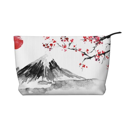 Kosmetiktasche mit japanischem Aufdruck "Rote Sonne", Kord, Make-up-Tasche, Reißverschluss, Reise-Kosmetiktasche, Organizer, Schwarz , Einheitsgröße, Kosmetiktasche von AABSTBFM