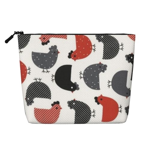 Kreative Make-up-Tasche mit Cartoon-Huhn-Motiv, für Damen, Make-up-Tasche, Reißverschluss, Reise-Kosmetiktasche, Organizer, Schwarz , Einheitsgröße, Kosmetiktasche von AABSTBFM