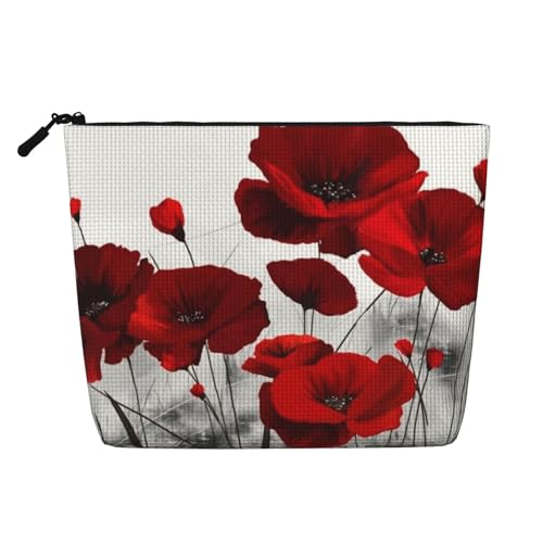 Make-up-Tasche mit rotem Mohnblumen-Motiv, für Damen, Make-up-Tasche, Reißverschluss, Reise-Kosmetiktasche, Organizer, Schwarz , Einheitsgröße, Kosmetiktasche von AABSTBFM