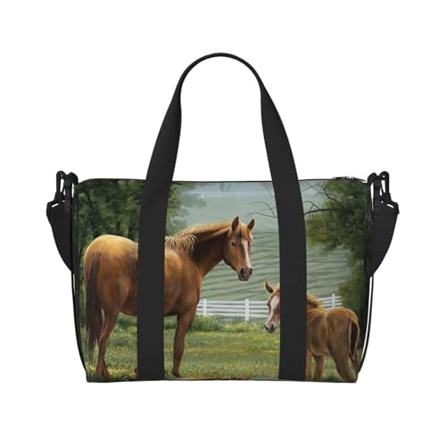 Reisetasche für Damen und Herren, Motiv: Tier-Stickerei, Malerei, Pferde, bedruckt, Wochenende, Übernachtung, mit verstellbarem Schultergurt und Griff, Schwarz , Einheitsgröße, Reisetasche Reisetasche für Damen und Herren, Motiv: Tier-Stickerei, Malerei, Pferde, bedruckt, Wochenende, Übernachtung, mit verstellbarem Schultergurt und Griff, Schwarz , Einheitsgröße, Reisetasche von AABSTBFM