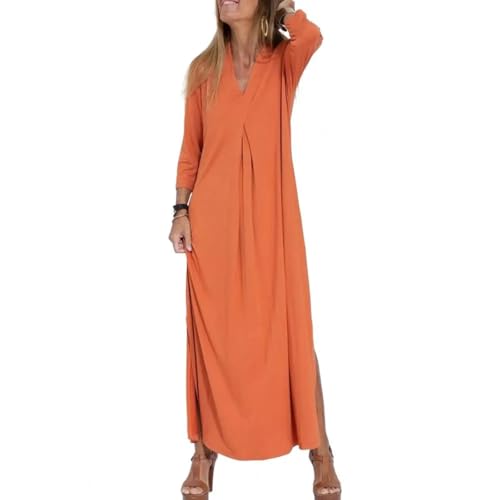 AAIXXIZAO Hübsche Kleider Dress Damen Atmungsaktive Schicke Robe Kleid Lose Robe Kleid Seitens Ch Lit Damen Kleidungs Stück 3XL Orange von AAIXXIZAO