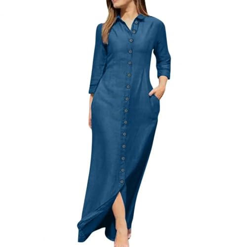 AAIXXIZAO Hübsche Kleider Dress Damen Damenmode Elegantes Und Modisches Lang Ärmel Iges Cardigan Einfarbig Langes Maxi-Shirt-Kleid M Blau von AAIXXIZAO