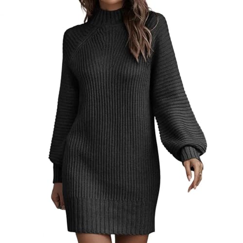 AAIXXIZAO Hübsche Kleider Dress Damen Frauen Roll Kragen Langarm Strick Pullover Pullover Kleidung Solid Bodycon Mini Kleid XL Schwarz von AAIXXIZAO